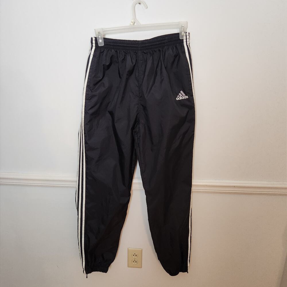 Vtg 90s Y2K Adidas Track Pants Size Large Mens 3 Stripe Nylon Ankle Zip Black